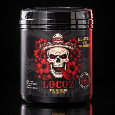 LOCOZ Jamaica hibiscus pre-workout jar, front label